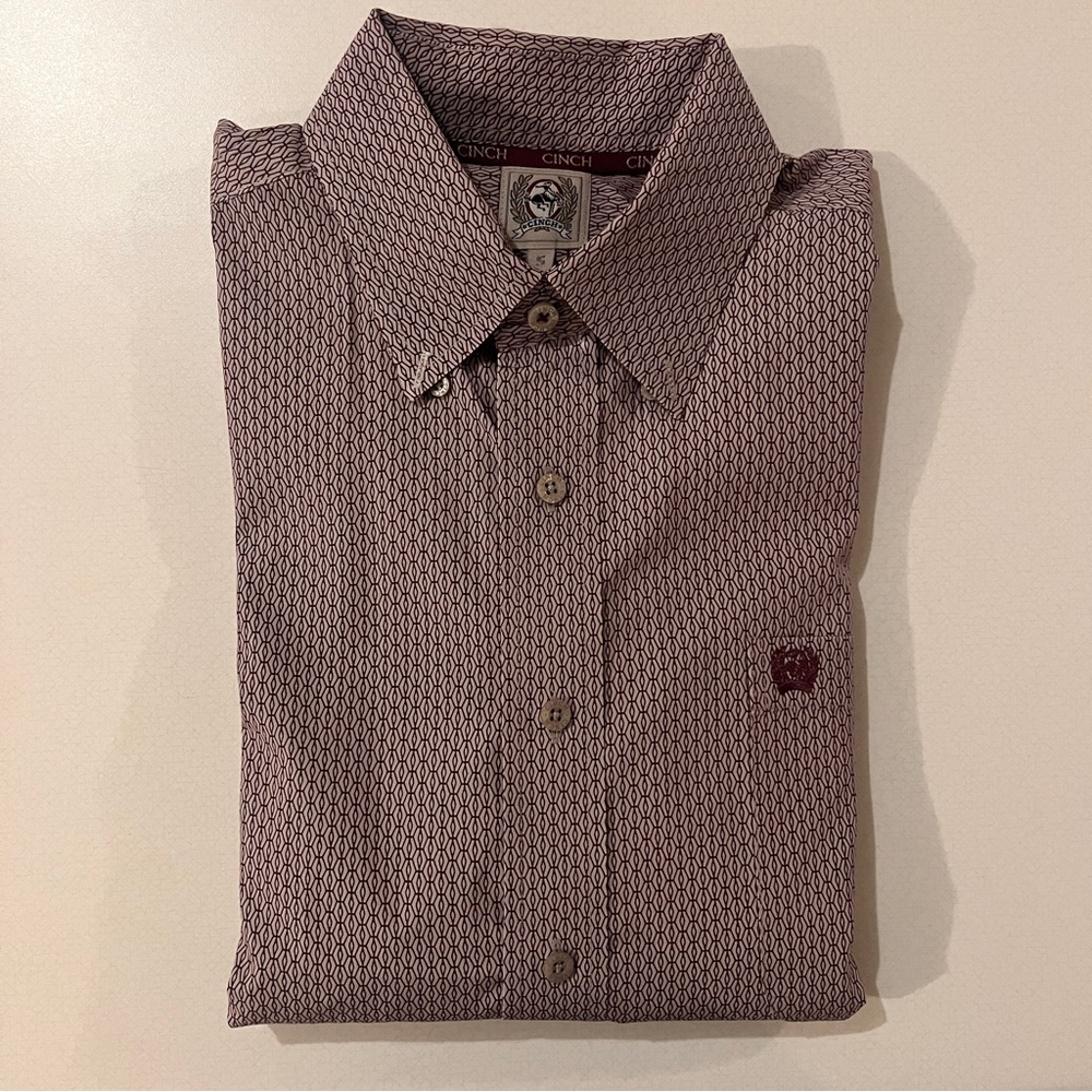 COPY - Cinch Men's Classic Fit Button Down Shirt - Maroon/Gray Diamond